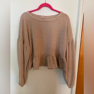 Tan Waffle Knit Balloon Sleeve Shirt, Size XL